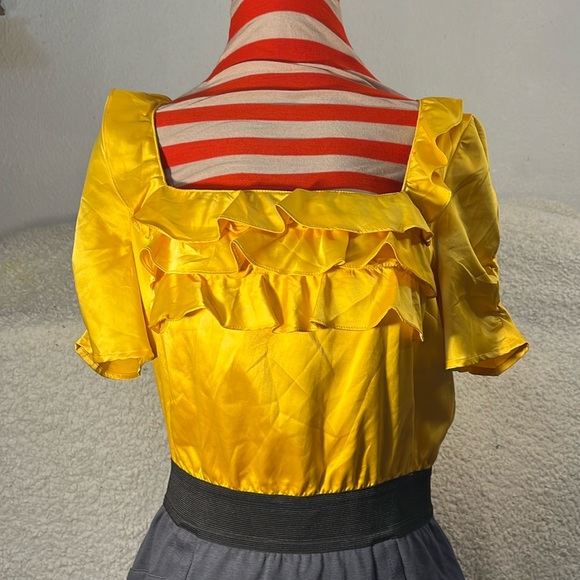 Robertson Los Angeles Women’s Yellow and Gray Dress Ruffle,zipper back - Picture 1 of 8